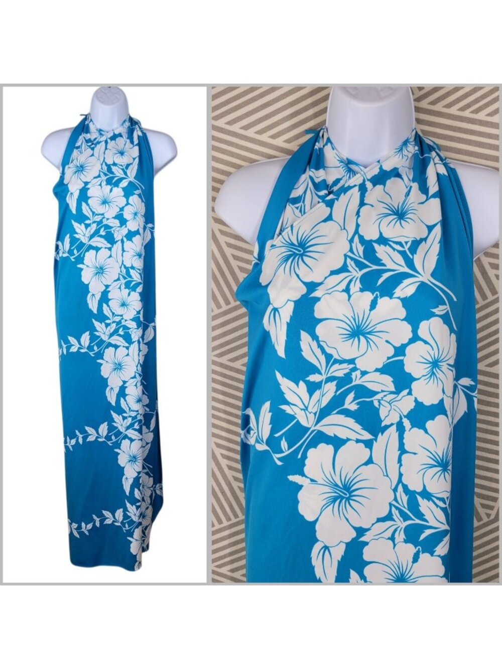 Vtg Hilo Hattie Hawaii Medium Floral Hibiscus Sarong Long Wrap Dress Beach Cover